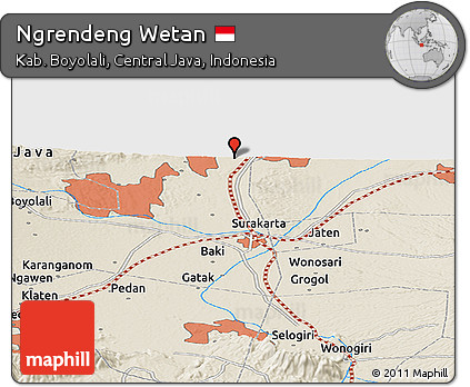 Shaded Relief Panoramic Map of Ngrendeng Wetan