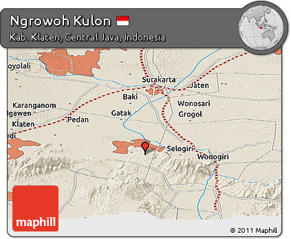Shaded Relief Panoramic Map of Ngrowoh Kulon