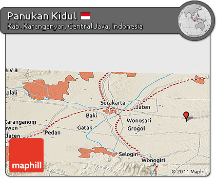 Shaded Relief Panoramic Map of Panukan Kidul