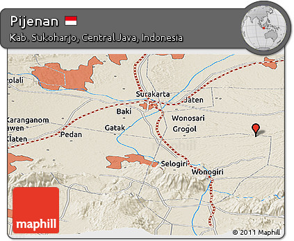 Shaded Relief Panoramic Map of Pijenan