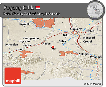 Shaded Relief Panoramic Map of Pogung Cilik
