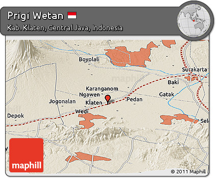 Shaded Relief Panoramic Map of Prigi Wetan