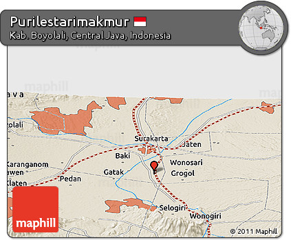 Shaded Relief Panoramic Map of Purilestarimakmur