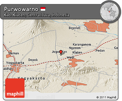 Shaded Relief Panoramic Map of Purwowarno