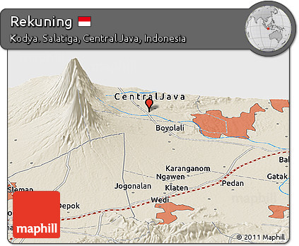 Shaded Relief Panoramic Map of Rekuning