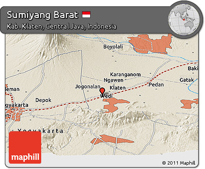 Shaded Relief Panoramic Map of Sumiyang Barat