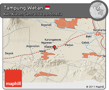 Shaded Relief Panoramic Map of Tampung Wetan