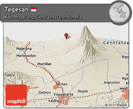 Shaded Relief Panoramic Map of Tegesan
