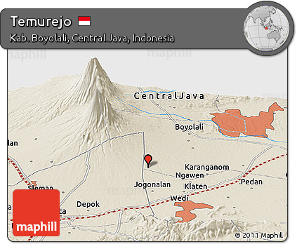 Shaded Relief Panoramic Map of Temurejo