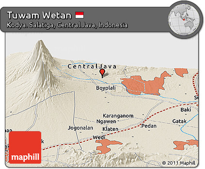 Shaded Relief Panoramic Map of Tuwam Wetan