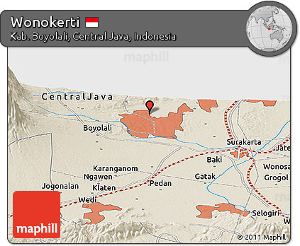 Shaded Relief Panoramic Map of Wonokerti