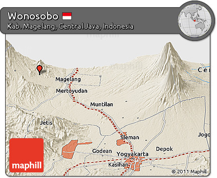 Shaded Relief Panoramic Map of Wonosobo