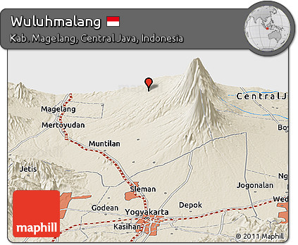 Shaded Relief Panoramic Map of Wuluhmalang