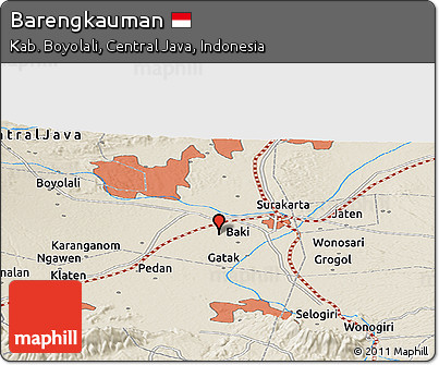 Shaded Relief Panoramic Map of Barengkauman