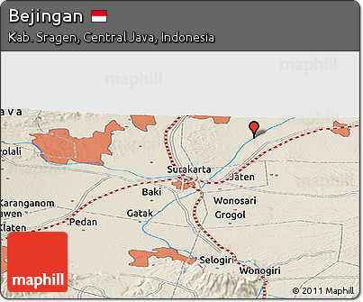 Shaded Relief Panoramic Map of Bejingan