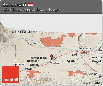 Shaded Relief Panoramic Map of Bendosari