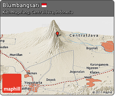 Shaded Relief Panoramic Map of Blumbangsari