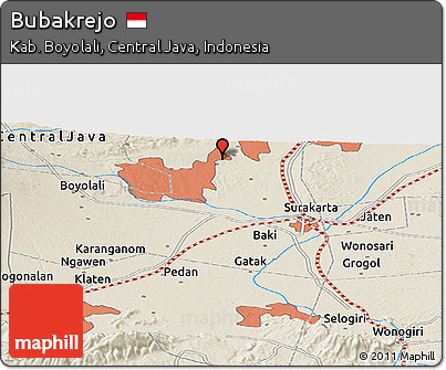 Shaded Relief Panoramic Map of Bubakrejo