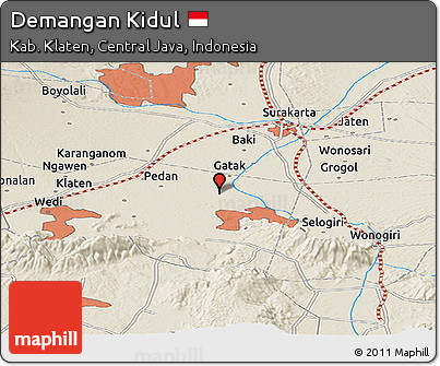 Shaded Relief Panoramic Map of Demangan Kidul