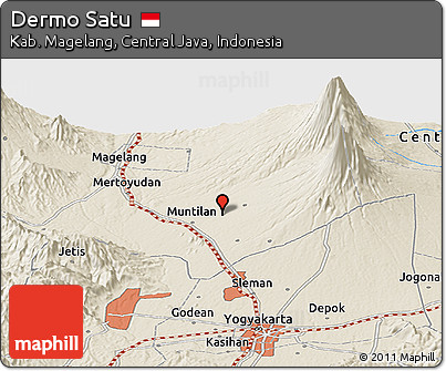 Shaded Relief Panoramic Map of Dermo Satu