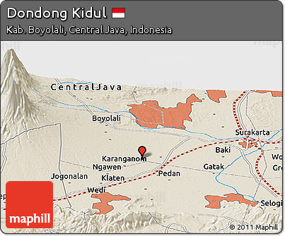 Shaded Relief Panoramic Map of Dondong Kidul