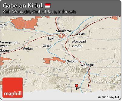 Shaded Relief Panoramic Map of Gabelan Kidul
