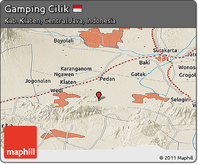 Shaded Relief Panoramic Map of Gamping Cilik