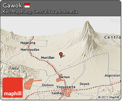 Shaded Relief Panoramic Map of Gawok