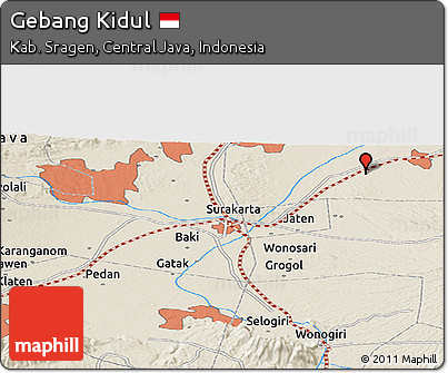 Shaded Relief Panoramic Map of Gebang Kidul