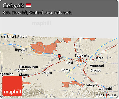 Shaded Relief Panoramic Map of Gebyok