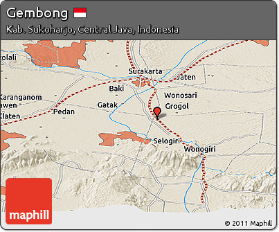 Shaded Relief Panoramic Map of Gembong