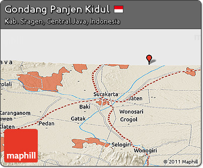 Shaded Relief Panoramic Map of Gondang Panjen Kidul