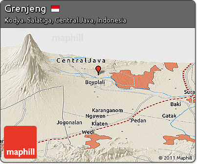 Shaded Relief Panoramic Map of Grenjeng