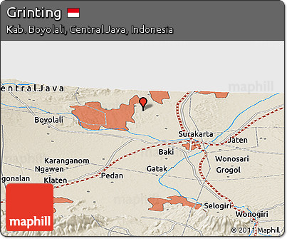 Shaded Relief Panoramic Map of Grinting