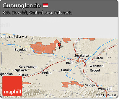 Shaded Relief Panoramic Map of Gununglondo