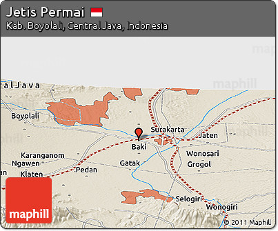 Shaded Relief Panoramic Map of Jetis Permai