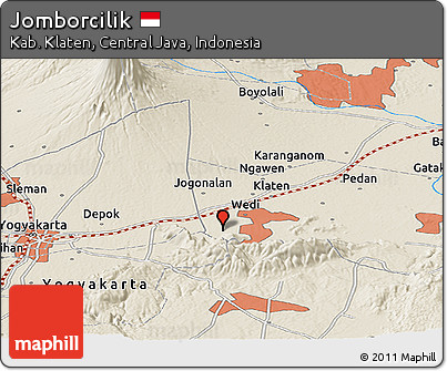 Shaded Relief Panoramic Map of Jomborcilik