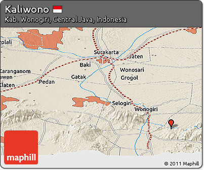 Shaded Relief Panoramic Map of Kaliwono