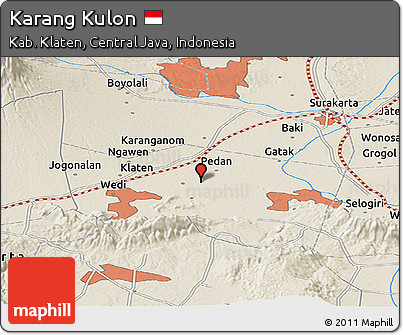 Shaded Relief Panoramic Map of Karang Kulon