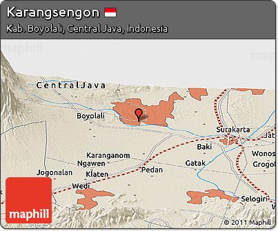 Shaded Relief Panoramic Map of Karangsengon