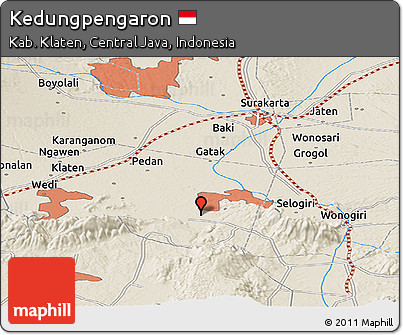 Shaded Relief Panoramic Map of Kedungpengaron
