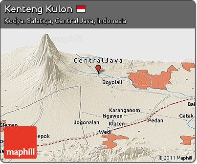 Shaded Relief Panoramic Map of Kenteng Kulon