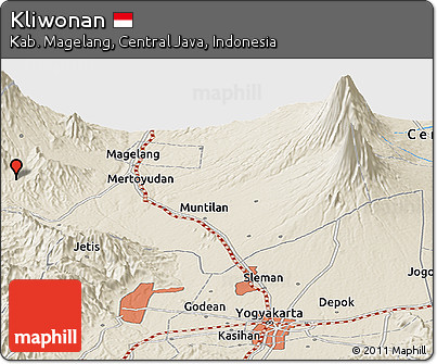 Shaded Relief Panoramic Map of Kliwonan
