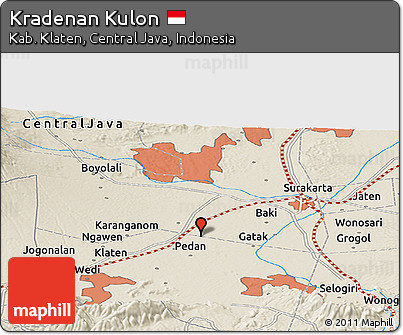 Shaded Relief Panoramic Map of Kradenan Kulon