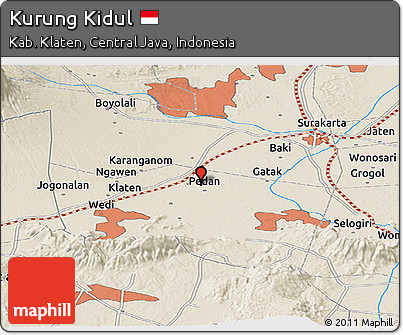 Shaded Relief Panoramic Map of Kurung Kidul