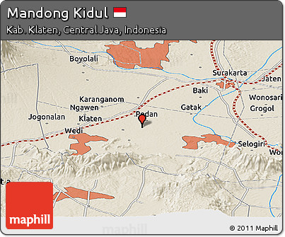 Shaded Relief Panoramic Map of Mandong Kidul