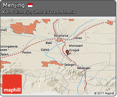 Shaded Relief Panoramic Map of Menjing