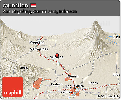 Shaded Relief Panoramic Map of Muntilan