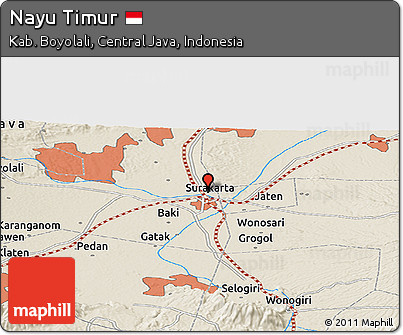 Shaded Relief Panoramic Map of Nayu Timur