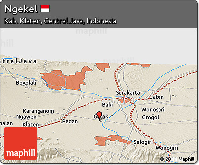 Shaded Relief Panoramic Map of Ngekel
